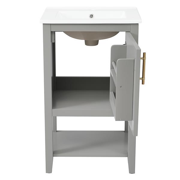 20" Bathroom Vanity with Sink, Bathroom Cabinet with Soft Closing Door, Storage Rack and Open Shelf, Grey