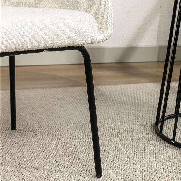 039-Set of 1 Boucle Fabric Dining Chair With Black Metal Legs,Ivory