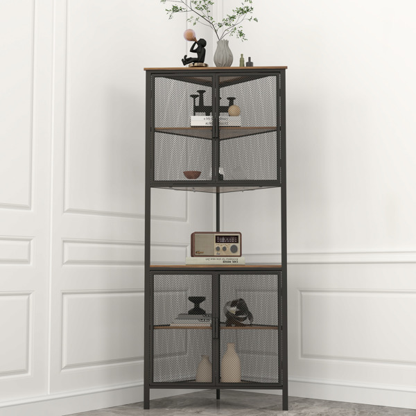 5-Tier Shelves with Metal Mesh Door, Bookcase Storage Shelf Corner Shelf for Small Space, Living Room