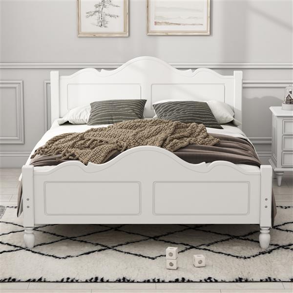 Traditional Concise Style Solid Wood Platform Bed, No Need Box Spring, White Queen