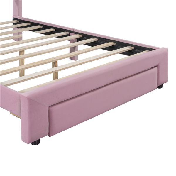 Full Size Storage Bed Velvet Upholstered Platform Bed with a Big Drawer - Pink