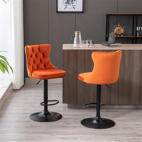 Furniture,Swivel Velvet Barstools Adjusatble Seat Height from 25-33 Inch,17.7inch base, Modern Upholstered Bar Stools with Backs Comfortable Tufted for Home Pub and Kitchen Island,Orange,Set of 2