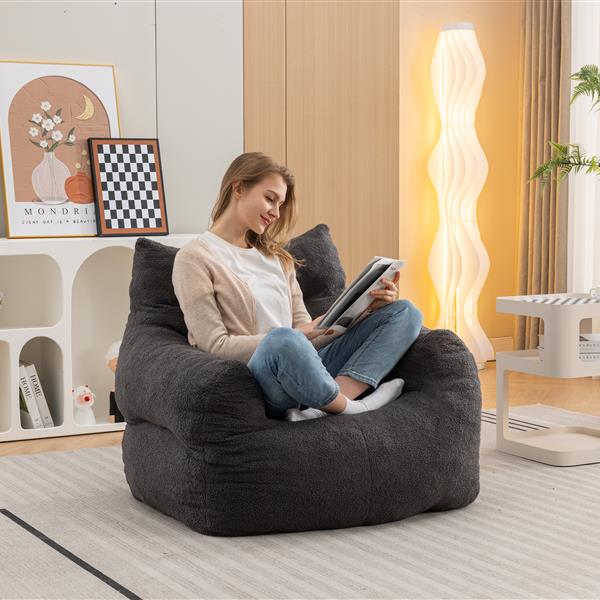 054-Large Size Teddy Fabric Bean Bag Chair Lazy Sofa Chair Sponge filling For Indoor,Dark Gray