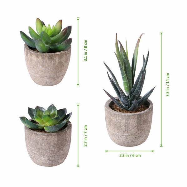 3X Artificial Succulent Potted Plants Small Fake in Pots Indoor Outdoor Decors