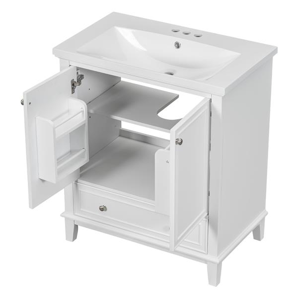 30" Bathroom Vanity with Sink Combo, Multi-functional Bathroom Cabinet with Doors and Drawer, Solid Frame and MDF Board, White