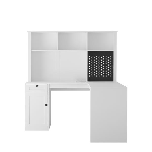 L Shaped Desk with outlet, Computer Desk with Drawers, Bookshelf & Hutch, Modern Corner Desk, Home Office Desk,L-Shaped Study Table Writing Desk,Corner Gaming Computer Desk with Storage