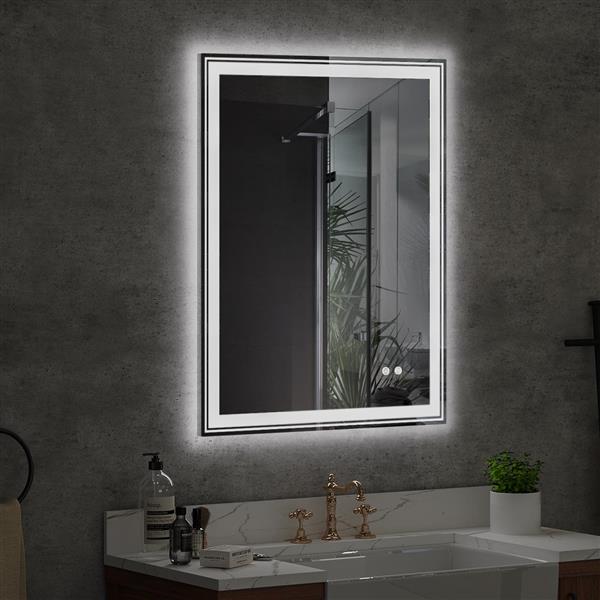 36×28 inch LED-Lit bathroom mirror, wall mounted anti-fog memory Adjustable Brightness front and back light Rectangular Vanity mirror