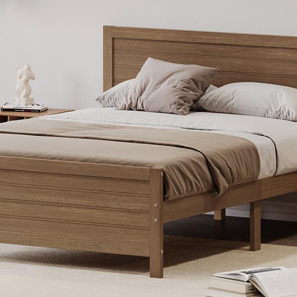 Wood Platform Bed Frame with Headboard, Mattress Foundation with Wood Slat Support, No Box Spring Needed, King Size, Walnut