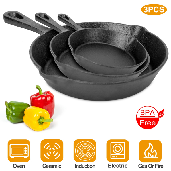 3 Skillet Bundle 6 inches and 8 inches with 10 inch Set of 3 Cast Iron Frying Pans Non-Stick Oven Safe Cookware Heat-Resistant Frying Pan（No shipments on weekends）