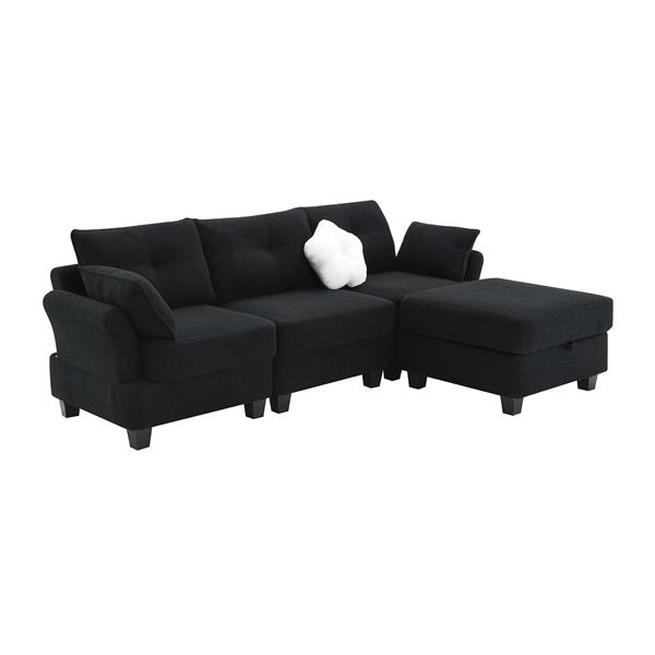 [VIDEO provided] [New] 92*63"Modern Teddy Velvet Sectional Sofa,Charging Ports on Each Side,L-shaped Couch with Storage Ottoman,4 seat Interior Furniture for Living Room, Apartment,3 Colors(3 pillows)