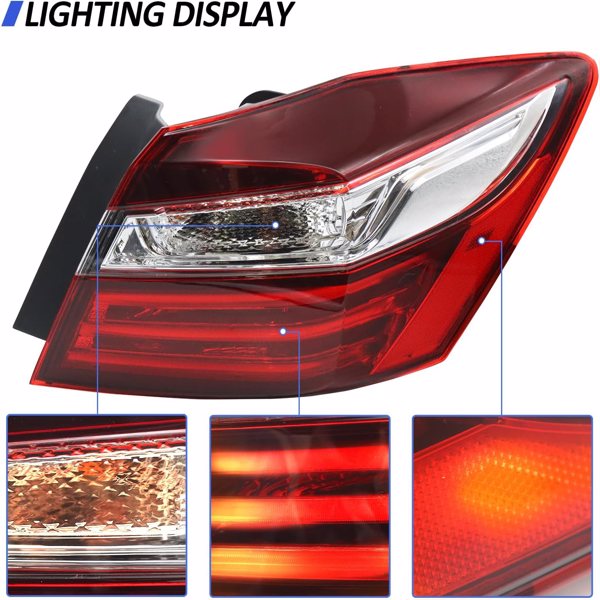 Tail Light Assembly LED Fit for 2016 2017 Honda Accord, Outer Brake Pair of taillamp Bulb Included