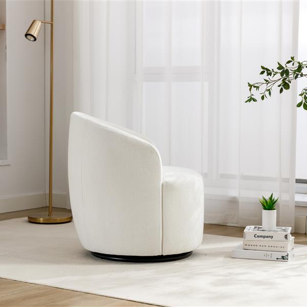 Chenille Fabric Swivel Armchair Barrel Chair With Black Powder Coating Metal Ring,Ivory