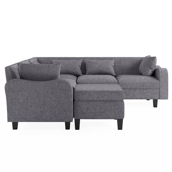 [New]87" Modern Sectional Sofa with coffee table,6-Seat Couch Set with Storage Ottoman,Various Combinations,L-Shape Indoor Furniture with Unique Armrests for Living Room,Apartment, 2 Colors(6 pillows)