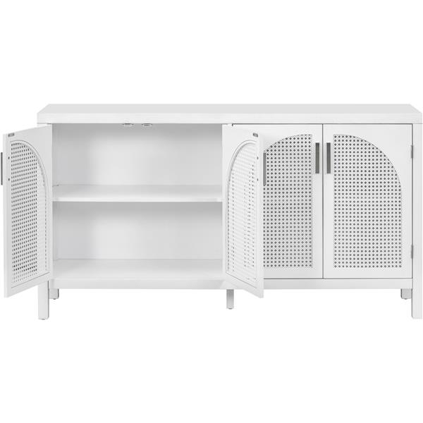 Large Storage Space Sideboard with Artificial Rattan Door and Metal Handles for Living Room and Entryway (White)