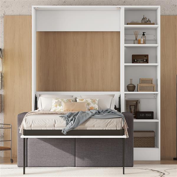 Twin Size Murphy Bed Wall Bed with Sofa,with Shelves,White