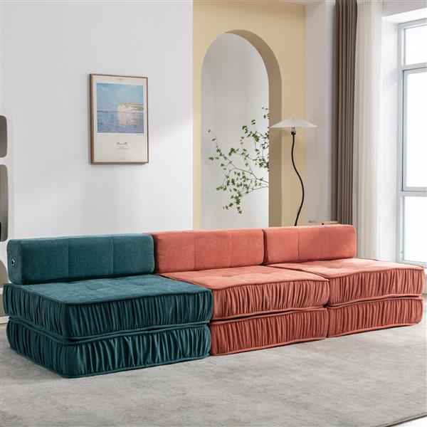 Folding Sofa Bed, Futon Sleeper Chair, Convertible Chair Floor Couch & Sleeping Mattress for Living Room, Guest Room, Home Office, Apartment, Small space, Bed, Removable Back Cushion, Orange, 1 Seat