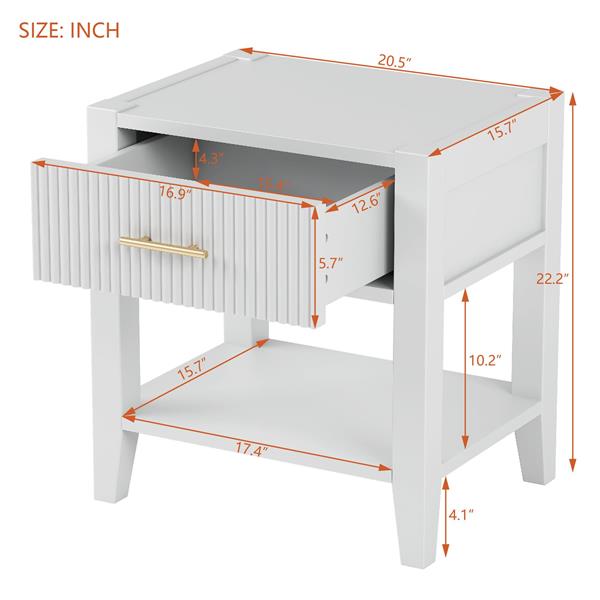 Wooden Nightstand with a Drawer and an Open Storage, End Table for Bedroom, White