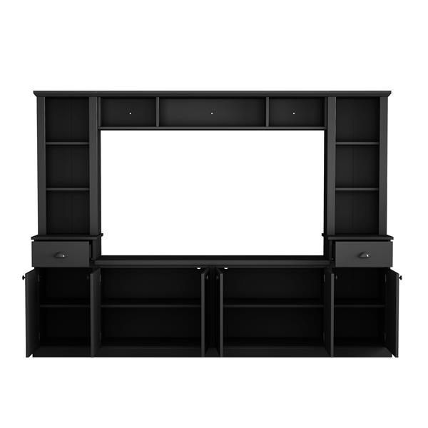 Minimalist Entertainment Wall Unit Set with Bridge for TVs Up to 70'', Ample Storage Space TV Stand with Adjustable Shelves, Modernist Large Media Console for Living Room, Black