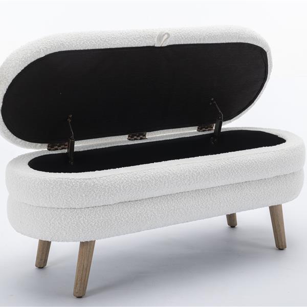 036-Boucle Fabric Storage Bench Bedroom Bench With Wood Legs For Living Room Bedroom Indoor,Ivory