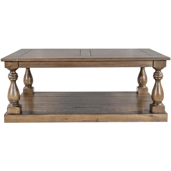 Rustic Floor Shelf Coffee Table with Storage,Solid Pine Wood