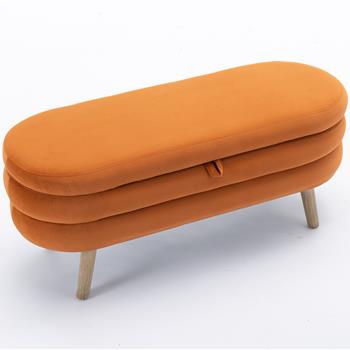 036-Velvet Fabric Storage Bench Bedroom Bench With Wood Legs For Living Room Bedroom Indoor,Orange