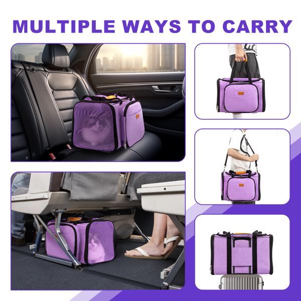 Cat Carrier Detachable Pet Carrier Airline Approved Foldable Expandable Travel Pet Bag 3 in 1 Soft Side Small Dog Cat Bed Indoor and Outdoor Pet Mobile Tent (Purple)