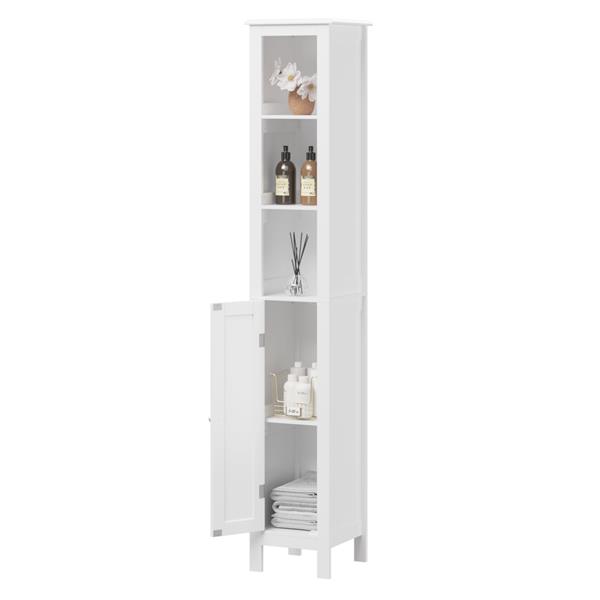 66.92" Tall Bathroom Storage Cabinet with Adjustable Shelves,1 Doors Freestanding Cabinet with Anti-Tip, Open compartments, for Home, Small Spaces, Bathroom,Kitchen, Living Room, White