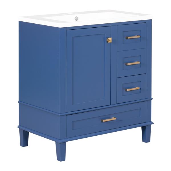 30" Bathroom Vanity , Modern Bathroom Cabinet with Sink Combo Set, Bathroom Storage Cabinet with a Soft Closing Door and 3 Drawers, Solid Wood Frame(Blue)