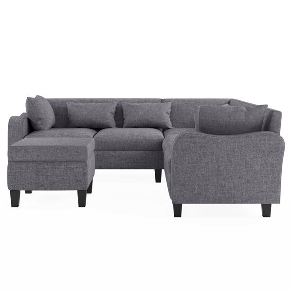 [New]87" Modern Sectional Sofa with coffee table,6-Seat Couch Set with Storage Ottoman,Various Combinations,L-Shape Indoor Furniture with Unique Armrests for Living Room,Apartment, 2 Colors(6 pillows)