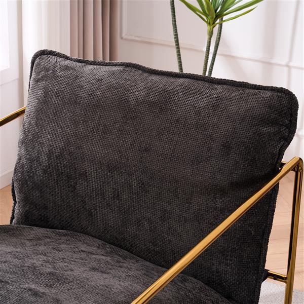 2 Sets 1 Case, Upholstered Hanging Armchair with Arm PocketsMetal frame, gold-plated craftsmanship, crushed foam cushions and skin-friendly woven fabric for living room and bedroom. Dark Gray