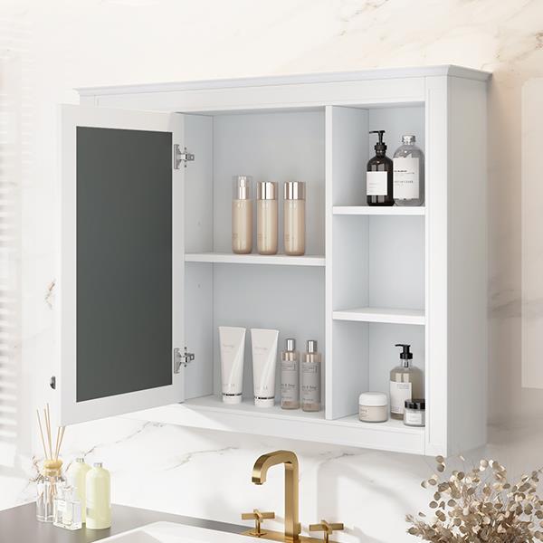 35'' x 27.5'' Medicine Cabinet, Wall Mounted Bathroom Storage Cabinet, Modern Bathroom Wall Cabinet with Mirror, Mirror Cabinet with 6 Open Shelves (Not Include Bathroom Vanity )