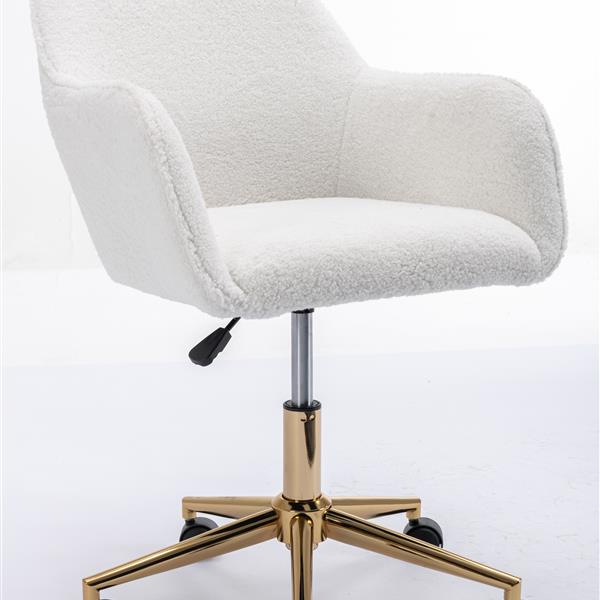 Modern Teddy Fabric Material Adjustable Height 360 Revolving Home Office Chair With Gold Metal Legs And Universal Wheel For Indoor,White