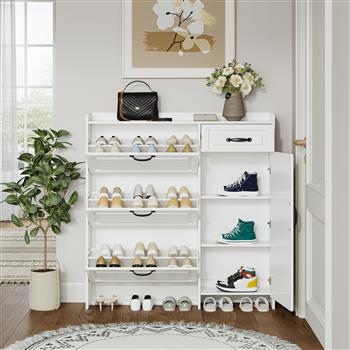 White color shoe cabinet  with 4 doors 1 drawers,PVC door with shape ,large space for storage