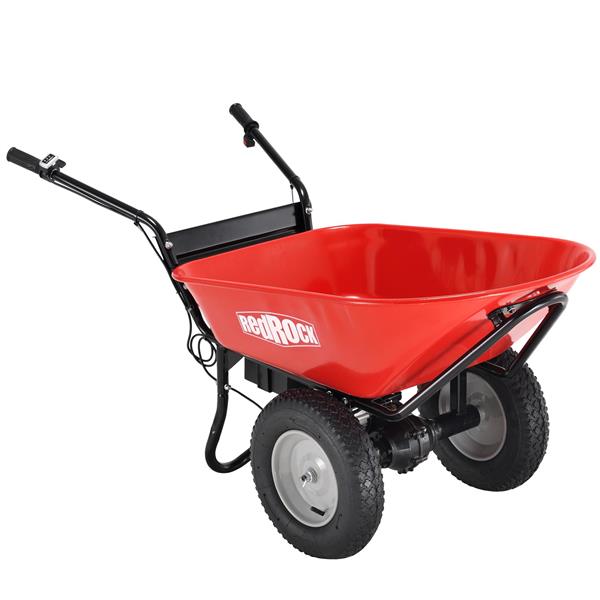 RedRock Wheelbarrow Utility Cart Electric Powered 24V DC 180W AGM Battery 330lbs (150kgs) Max Capacity Barrel Dump Material Debris Hauler