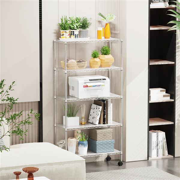 5 Tier Shelf Wire Shelving Unit, NSF Heavy Duty Wire Shelf Metal Large Storage Shelves Height Adjustable Utility for Garage Kitchen Office Commercial Shelving Steel Layer Shelf - Chrome