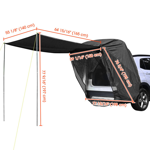  SUV Tailgate Tent with Three Sides Awning Shade, Car Roof Canopy and Poles, Water Resistant Camping Tent, Outdoor Travel Preferred, Universal Fit Most SUV