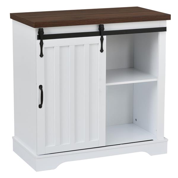 Bathroom Storage Cabinet, Freestanding Cabinet, Sliding Barn Door, Thick Top, Adjustable Shelf, White and Brown