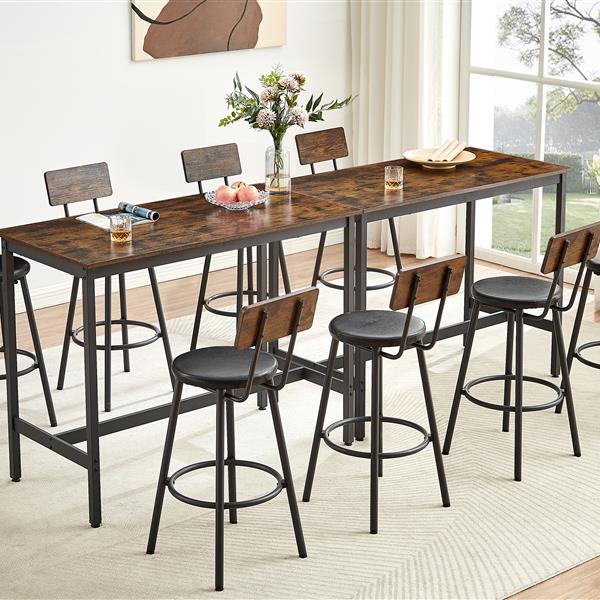 Pub High Dining Table 5 Piece Set, Industrial Style Pub Table, 4 PU Leather Bar Chairs for Kitchen Breakfast Table, Living Room, Bar, Rustic Brown, 47.2″L x 23.6"W x 35.4"H