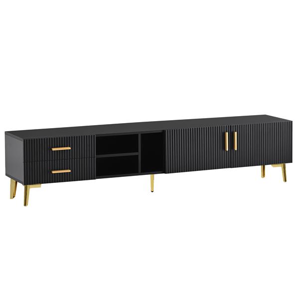 Modern TV Stand with 5 Champagne legs - Durable, stylish, spacious, versatile storage TVS up to 77" (Black)