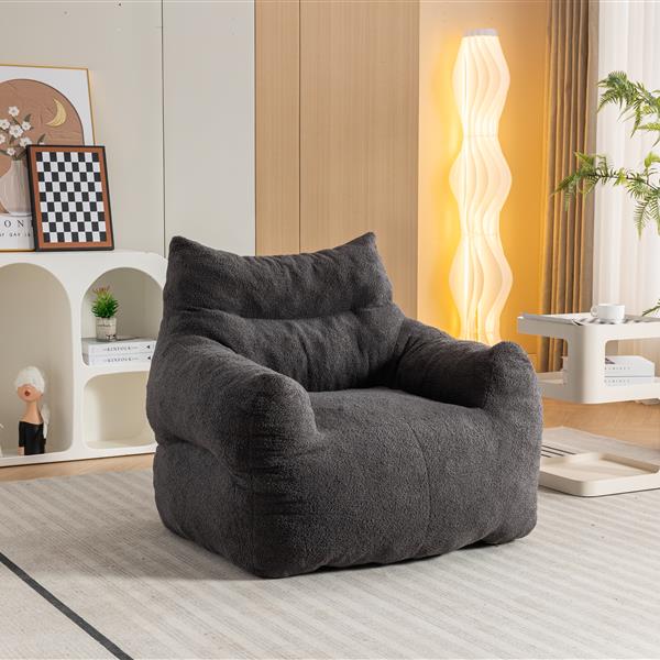 054-Large Size Teddy Fabric Bean Bag Chair Lazy Sofa Chair Sponge filling For Indoor,Dark Gray