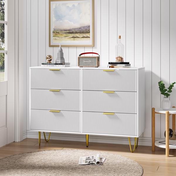 Modern white 6 Drawers for Bedroom,Wooden drawers with Gold Handles, Chest Dresser with Deep Drawers for living room 