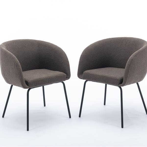 040-Set of 2 Boucle Fabric Dining Chairs With Black Metal Legs,Dark Brown