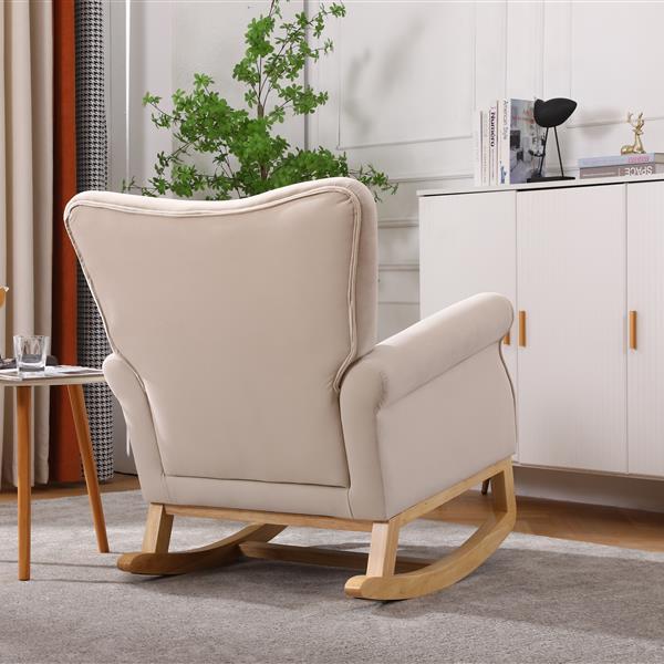 Baby Room High Back Rocking Chair Nursery Chair , Comfortable Rocker Fabric Padded Seat ,Modern High Back Armchair