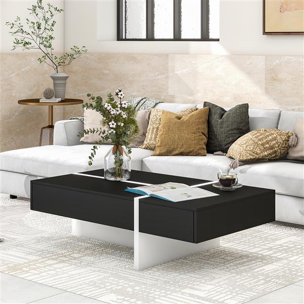 Contemporary Rectangle Design Living Room Furniture, Modern High Gloss Surface Cocktail Table, Center Table for Sofa or Upholstered Chairs, 45.2*25.5*13.7in, Black