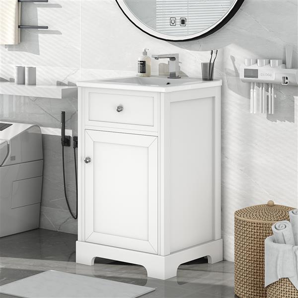 20" Bathroom Vanity with Sink, Bathroom Cabinet with Soft Closing Door, Storage Rack and Adjustable Shelve, White