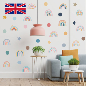 76PCS Rainbow Wall Stickers Decals Stars Dots Kids Bedroom Nursery Wall Decor UK