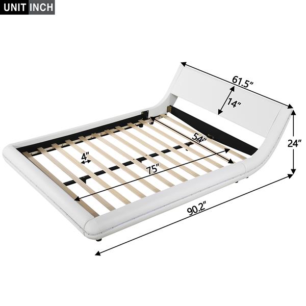 Full Size Upholstery Platform Bed Frame with Sloped Headboard, White