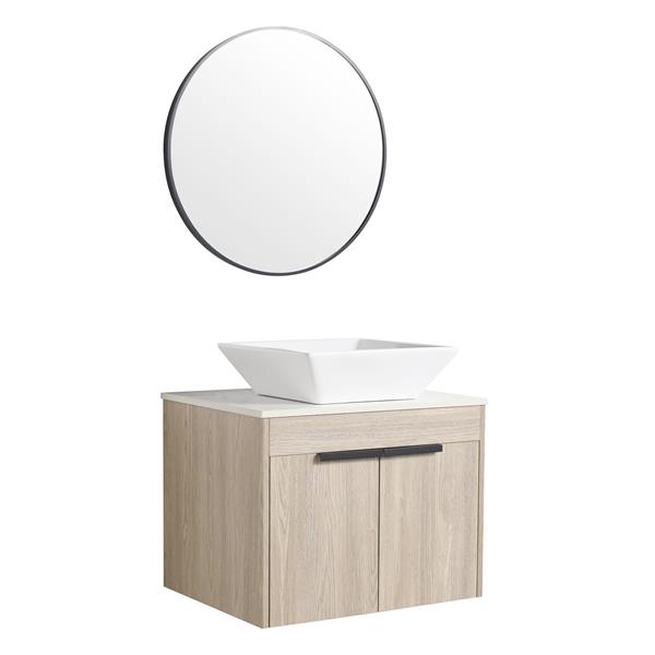 24 " Modern Design Float Bathroom Vanity With Ceramic Basin Set,  Wall Mounted White Oak Vanity  With Soft Close Door,KD-Packing,KD-Packing,2 Pieces Parcel(TOP-BAB101MOWH)