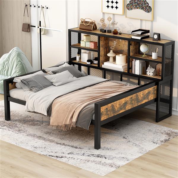 Full Size Cabin Daybed with Storage Shelves, Metal