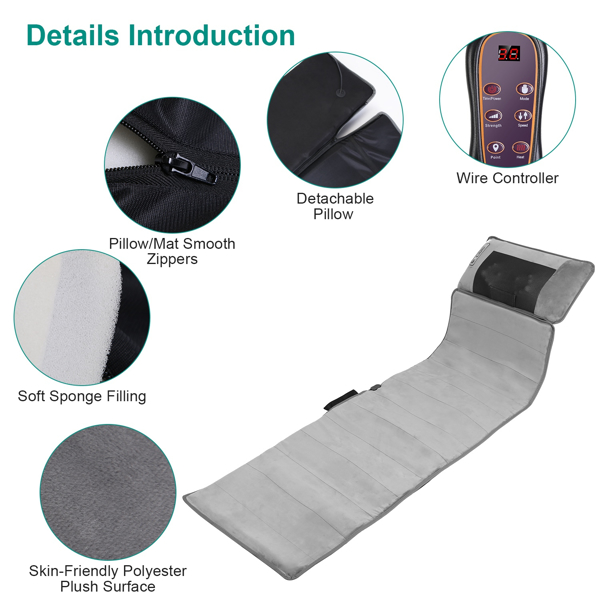 Full Body Massage Mat with Heat 10 Neck Shiatsu Kneading Massage Heads, Multifunctional Electric Heated Massage Chair Back Pad for Back Lumbar Leg Pain Relief（No shipments on weekends）